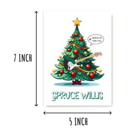 VKNDesigns Spruce Willis Greeting Card - Pun Christmas Card - Humour Xmas Card - Humor Christmas Greeting Card - Hilarious Pun Card