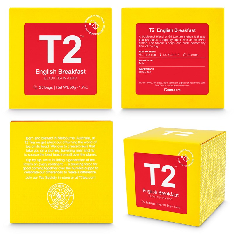 T2 Tea English Breakfast Black Tea Bags in Box, 25-count