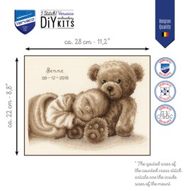 VERVACO Kit Punto Croce Contato SOGNI D'ORO Annuncio Nascita Punto Croce ca. 28 x 22 cm Regalo Personalizzato Set Fai Da Te Attività Creative Adulti Benvenuto Bambino Cross Stitch