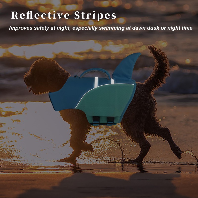 YHOMAK Dog Life Jacket Shark, Reflective Dog Life Vest for