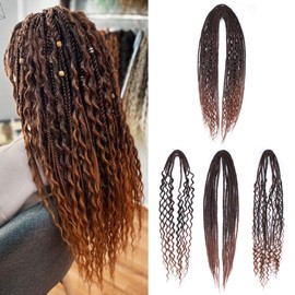 Sangtok Double Ended 3 in 1 Dreadlock Extensions, 24 inch 15pcs Ombre Burgundy Mixed Dreads Extensions Set DE Dreads with Curly Dreadlocks for White Women(1b/30)
