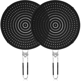 Frcctre 2 Pack Silicone Splatter Screen for Frying Pan, 13" Versatile Grease Splatter Guard with Foldable Handle, Food Grade Heat Resistant Oil Splash Guard, Cooling Mat, Drain Board for Cooking