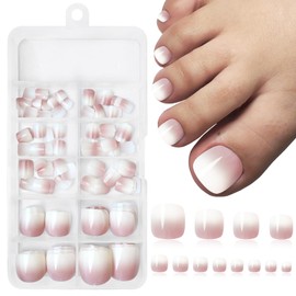 Bellelfin 120Pcs Brown Ombre Press on Toenails, Square Fake Toenails Full Cover Acrylic Toe Nail Press ons Glossy White False Toes Nails Artificial Glue on Toenails for Women Girls