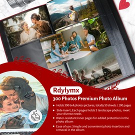 Rdylymx Photo Album 6x4 300 Pockets Photos, Leather Cover Photo Book, Large Capacity Wedding Baby Family Picture Albums Holds 300 Horizontal Photos (Red)
