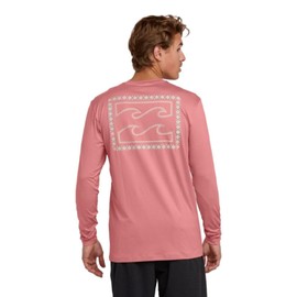 Billabong Men's Standard Crayon Wave Loose Fit Long Sleeve Rashguard 50+ UV Protection, Desert Taupe