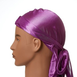 Wish Beauty Satin Silk Unisex Long Tail Satin Headwraps Pirate Bandana Caps For Men and Women | Purple