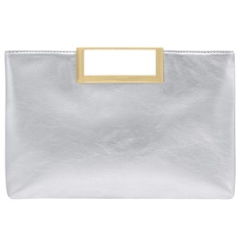Milisente Clutch Purses for Women Formal Casual Sparkly PU Leather Handbag Purse with Handle for Prom Cocktail Wedding, Silver