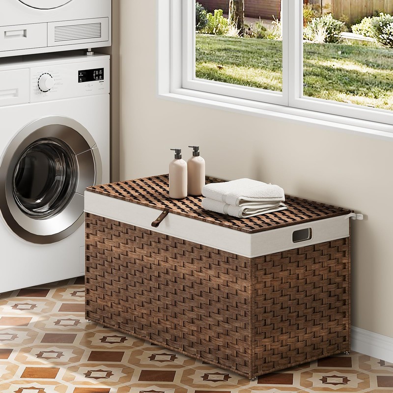 HOOBRO Storage Basket with Lid, 42.3 Gallon (160L) Wicker Basket,
