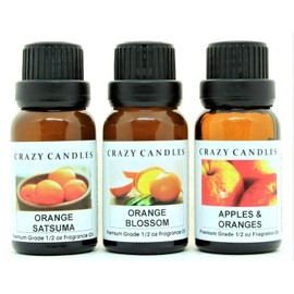 3 Bottles Set, 1 Orange Satsuma, 1 Orange Blossom, 1 Apples & Oranges 1/2 Fl Oz Each (15ml) Premium Grade Scented Fragrance Oils by Crazy Candles