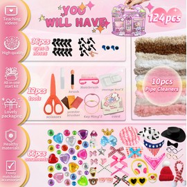 124 Pcs Pipe Cleaner Craft Supplies Kit, Soft &Thick Jumbo Fur Chenille Stems with Decorative Accessories. Creative DIY Making Animals Like Dog Puppies. Great for Gift, Craft Class, Party, Birthday