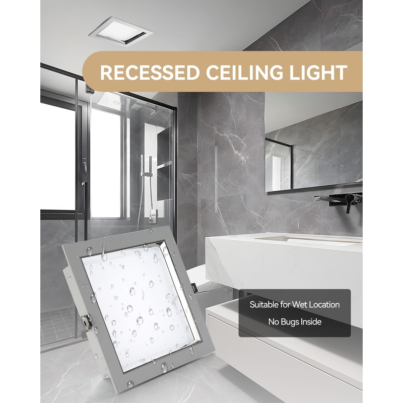 HITOO 8 Inch Square Recessed Light 5000K Anti-Glare LED Ceiling