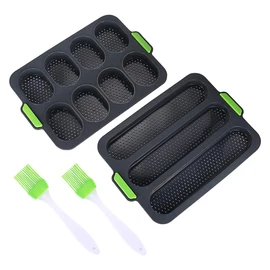 Silicone Bread Mold French Baguette Baking Tray with Oil Brush Bread Mold for Muffins Baguettes Burgers