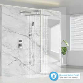 FPXRNG Shower Faucet Set Bathroom Square Rain Shower Head and Handle Set, Wall Mounted Shower Fixtures, Full Metal Trim Repair Kit 10 inch Polished Chrome (With Shower Valve)