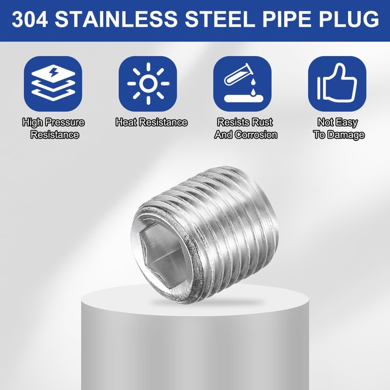 PATIKIL 5pcs 304 Stainless Steel Pipe Plug M10 x 1