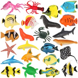 NUOBESTY - Juego de 24 cifras de animales del mar del océano, realistas de peces tropicales, criaturas de vida marina de plástico para recuerdos de fiesta, decoraciones de pecera