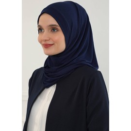 Aisha's Design Jersey Shawl Instant Combed Cotton Shawl for Women Cotton Modesty Instant Turban Cap Hat Head Wrap Ready to Wear Scarf, Navy Blue