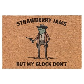 Coir Doormat Front Door Mat New Home Closing Housewarming Gift Strawberry Jams But My Glck Don't Funny Frog Cowboy (24" x 16" Small)