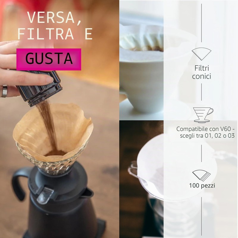 Hario, Confezione di filtri in Carta per caffè, VCF-01-100M, White,
