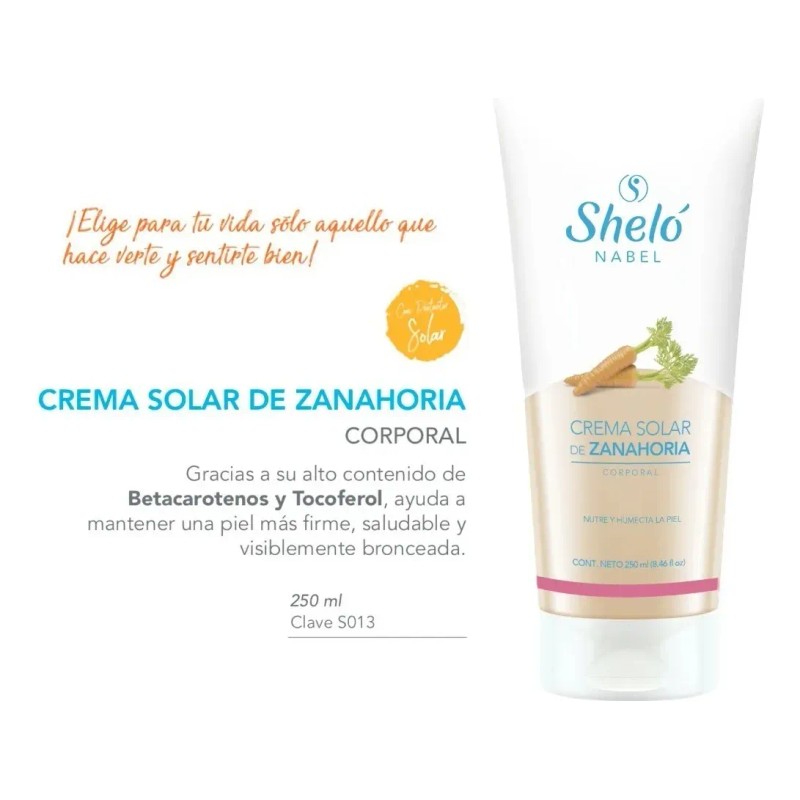 Crema Solar Zanahoria Sheló Nabel Vitamina 250ml