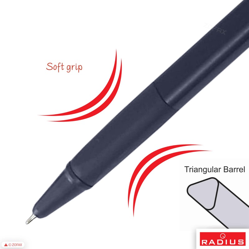 RADIUS Tri Click Retractable Ballpoint Pens, BLACK, Fine Point (0.7mm),