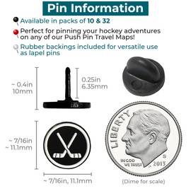 Sports Enthusiast Push Pins, for Cork Board, Maps, or Lapel Pin Use, Designed in The USA, Hockey, Set of 32