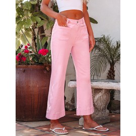luvamia Wide Leg Jeans for Women Trendy High Waisted Flare Jeans Cropped Denim Pants Stretchy Baggy with Patch Pockets High Waisted Jeans for Women Pink Pants for Women Pink-A-Boo Size 16 Size 18