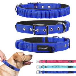 KOOLTAIL Heavy Duty Dog Collar with Handle for Large Dogs, Ballistic Nylon Collar for Training Control, Soft Padded Thick Wide Reflective Dogs Collar with Adjustable Metal Buckle for Walking, Blue M