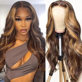 Ombre 13X4 Lace Front Wigs Human Hair Highlight 4/27 Body Wave Human Hair Wigs for Black Women Pre Plucked 16 Inch Perruque Femme Humain Naturel 150% Density