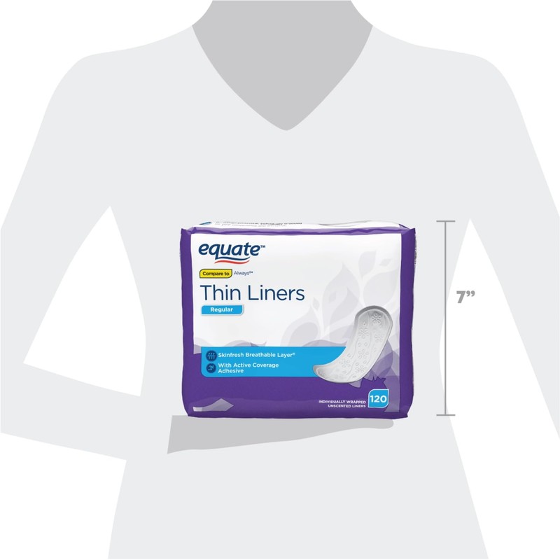 Equate Thin Liners Pantiliners, Regular, 120 Count