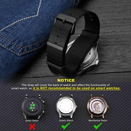 WOCCI 24mm Military Nylon Watch Strap, One-piece Nylon Band for Men and Women, Black Buckle (Black)