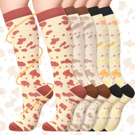 Skicuff 6 Pairs Passover Matzah Compression Socks Gifts Adult Crew Compression Sock for Men and Women Novelty Knee Long Matzah Compression Socks Jewish Party Socks for Sports Running Travel