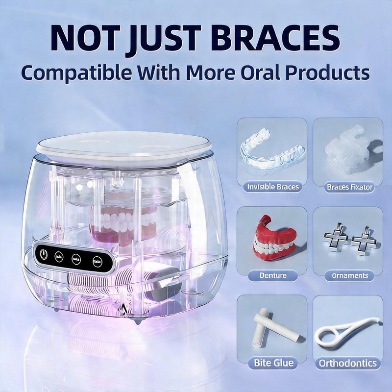 Ultrasonic Retainer Cleaner 45KHz Denture Cleaner Machine Dental Clean Pod