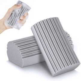 2-Pack Damp Dusting Sponge Duster – Reusable Cleaning Sponges with Ridges for Baseboards, Blinds, Vents, and Window Tracks (Gray)