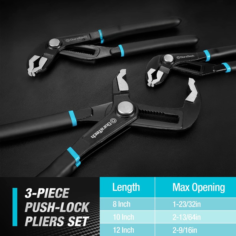 DURATECH Water Pump Pliers Set, Push-Lock Pliers Set, Upgrade Thicker