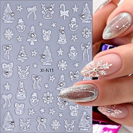 6 Sheets Christmas with Rhinestones Nail Art Stickers 3D Self-Adhesive Gold Silver Elk Snowflake Nail Stickers Glitter Christmas Tree Nail Decals Acrylic Nail Supplies for Women Girls Nail Decoration
