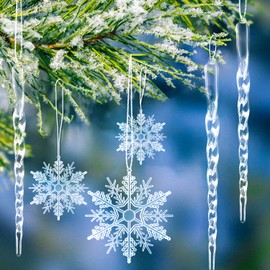 Snowflakes Icicle Christmas Decoration Christmas Tree Decoration Icicle Pendant Pack of 30 Acrylic Icicle Decoration Christmas Tree Pendant for Christmas Winter Decoration