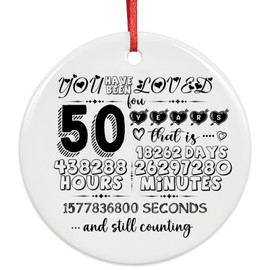 50th Wedding for Her Him,50 Years Anniversary Ornament Present for Couple Wife Husband,50th Marriage Gift Valentines day Pottery Decorations Christmas Keepsake Xmas Tree Decorations
