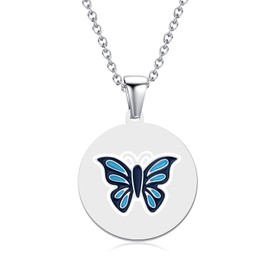 AOROCO Cute Butterfly Coin Pendant Necklace for Women Girls - Easter Jewelry Gift for Animal Lover Silver Pendant