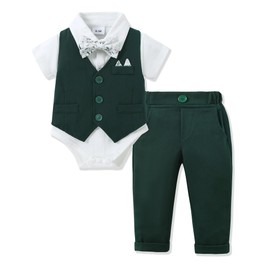 YALLET Baby Boy Clothes Suit Infant Boy Wedding Christening Outfits, 4Pcs Set Easter Baptism Outfits for Boys (Z Dark Green,12-18 Months)