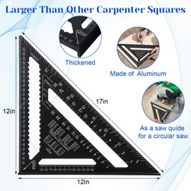2-Piece Framing Square 12 Inch and Combination Square Set, Aluminum Alloy Triangle Ruler Tool for Woodworking, Carpentry, and Layout(Black)