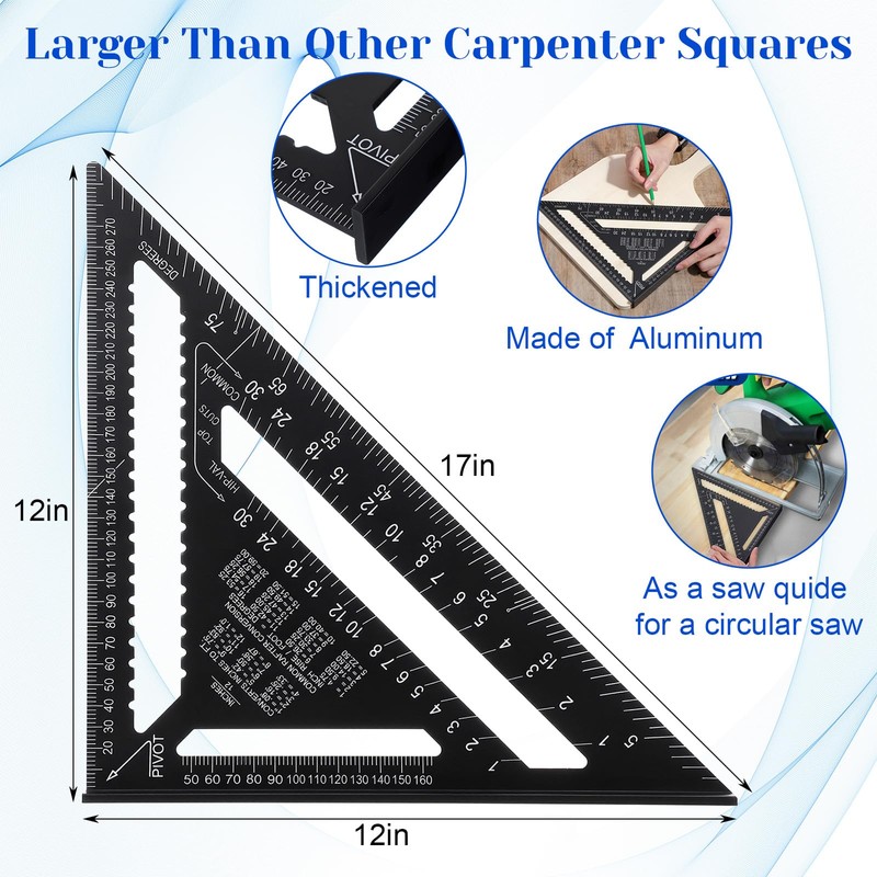 2-Piece Framing Square 12 Inch and Combination Square Set, Aluminum