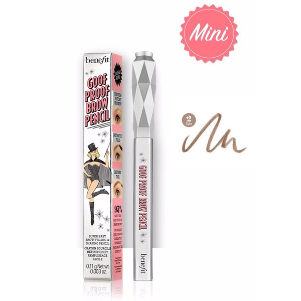 benefit goof proof brow grow super easy brow filling and shaping pencil travel size - 02 Light 0.11 g / 0.003 oz by Benefit Cosmetics