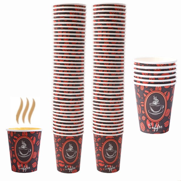 Tsyware 100 Pack Quality Disposable Paper Hot Coffee Cups, Perfect For Hot Drinks Tea & Coffee, Coffee Shops And Bars (10 oz)