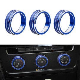 BLINGOOSE Car Accessories for VW Volkswagen Golf 7 Air Conditioning Button Cover Sticker AC Knob Covers Car Interior Trim Accessories Decoration Blue Aluminium Alloy Pack of 3