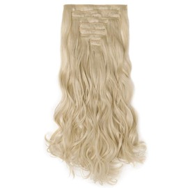 17 Inch 8 Pcs 18 Clips Clip in Hair Extensions Long Wavy Curly Full Head Thick Weft Real Natural Hairpiece Bleach Blonde