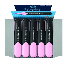 Schneider Job Pastel Highlighter, Chisel Tip, 1 + 5 mm, Black Barrel, Light Pink Ink, Box of 10 Highlighters (1529)