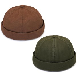 Initlove Mens Docker Hat Beanie Cap Vintage Brimless Sailor Hat for Street Hip Hop Coffee Green