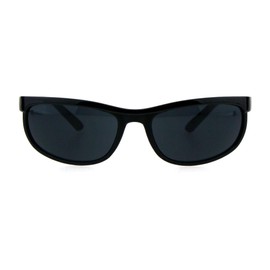 Mens All Black Sport Matte Plastic Biker Style Rectangular Oval Sunglasses