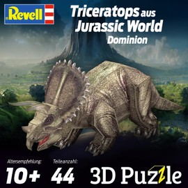 Revell Triceratops 3D Puzzle Jurassic World Dominion Detailed Dinosaur Model with Diorama Plate Ideal for Collectors and Children from 10 Years Creative Gift Kit 44 Pieces
