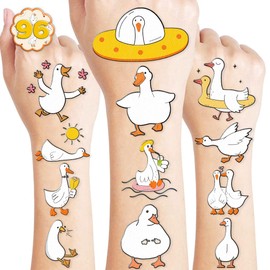 100PCS Silly Goose Temporary Tattoos – Funny Farm Animal-Themed Party Favors, 1st Birthday Decor, Cute Geese & Duck Meme Tattoo Stickers Gifts for Kids, Boys, Girls, School Prizes & Holiday Supplies